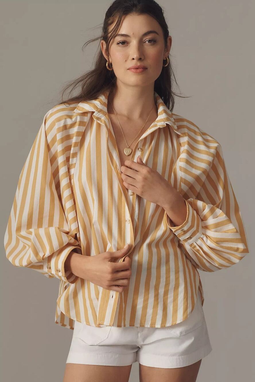 Pilcro The Bailey Boyfriend Batwing Buttondown Blouse - Xs